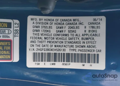 2014 Honda Civic Ex-L из США, поврежденный, VIN 2HGFG3B0XEH526130